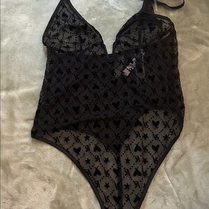 Victoria's Secret Black Sheer Bodysuit with Pattern